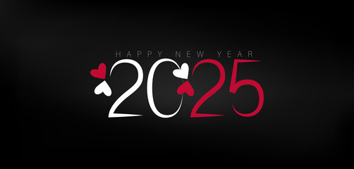 Happy New Year 2025 Beautiful White And Red Text Design With a Heart