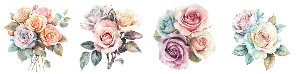 Fototapeta premium Stunning assortment of colorful roses in soft pastel tones of pink peach and lavender forming a beautiful and lush floral bouquet Elegant romantic