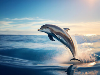 Fototapeta premium Dolphins surf the sea waves