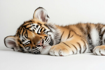 Sleeping Tiger Cub
A tiger cub sleeping peacefully on a plain background.