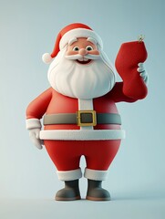 Santa Claus rendered in 3D, exaggerated and playful cartoon style