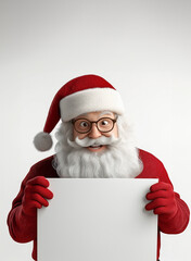 Naklejka premium anta holding a white board to convey his message, smiling, as he prepares gifts to say thank you for Christmas.