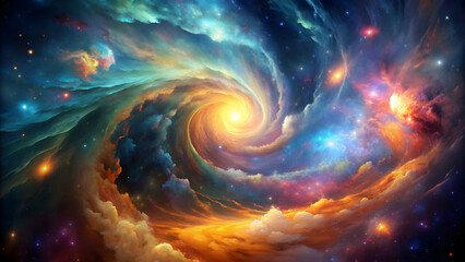 Fototapeta premium Abstract cosmic background with swirling colors and glowing nebulae , celestial, explosion, energy, light, abstract