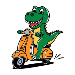 Cartoon T-rex Riding scooter Illustration
