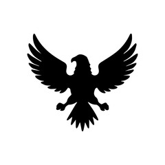 Obraz premium Premium Vector | Black Falcon A Vector Logo Design. Bald eagle with flag color vector image. Vintage hand drawn of eagle and snake battle vector image.
