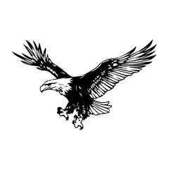 Fototapeta premium Premium Vector | Black Falcon A Vector Logo Design. Bald eagle with flag color vector image. Vintage hand drawn of eagle and snake battle vector image.