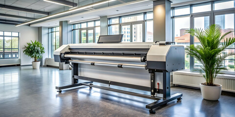 Professional large format plotter printer in use in modern office environment, printer, plotter, large format