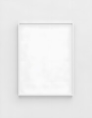 Minimalist picture of a white frame hanging on a white wall showing nothing