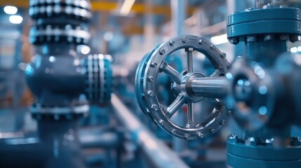 Fototapeta premium Industrial Pipeline System with Valves and Metal Components in a Modern Facility