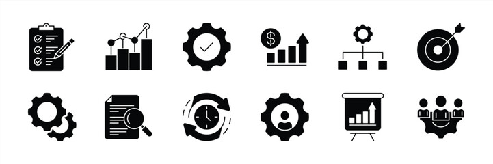 project management icon set. business, teamwork, analysis, planning, development, target, marketing, time management icon collections. vector illustration