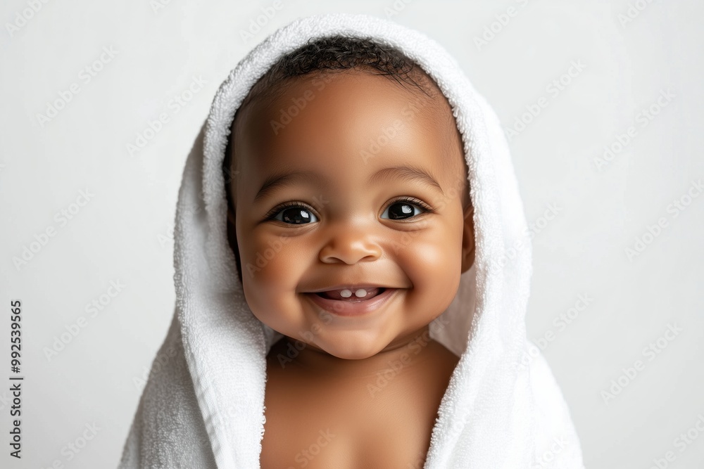 Wall mural adorable baby smiling with a towel