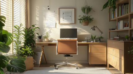 Fototapeta premium Ergonomic Home Office - Plant Lit Environment