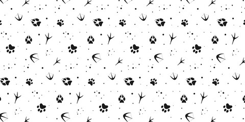 Simple Repeat Pattern with Animal Tracks, Paw, Monochrome, Veterinary, Cute, Black