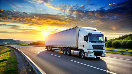 Truck carrying cargo on highway, transportation, logistics, delivery, freight, road