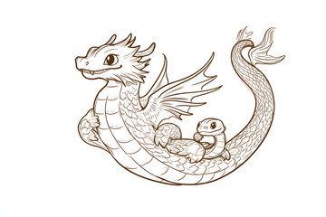 かわいいドラゴンの親子のシンプルなイラスト