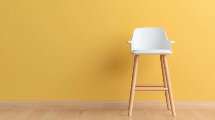 Sleek modern high chair with a minimalist design, featuring clean lines and a matte white finish, minimalist high chair, contemporary style