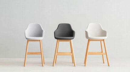 Scandinavian-inspired high chair with light wooden legs and a soft gray seat, Scandinavian design, functional elegance