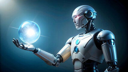 Robot holding glowing orb in hand, robot, AI, technology, futuristic, artificial intelligence, futuristic