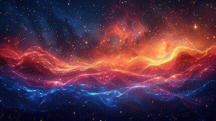 USA Flag and Fireworks on Line Frame Background - Vector Illustration