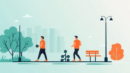 Naklejka premium Park exercises, bodyweight training, flat design illustration