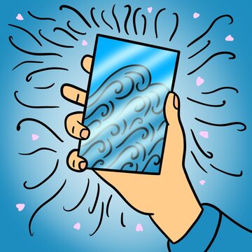 Ocean of Mirrors - Heartfelt Reflections: A hand holds a small mirror reflecting waves