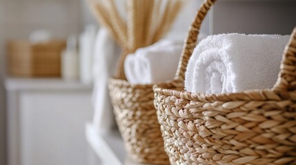 Fototapeta premium Bathroom storage baskets with bacteria emphasize the importance of practicing proper hygiene.