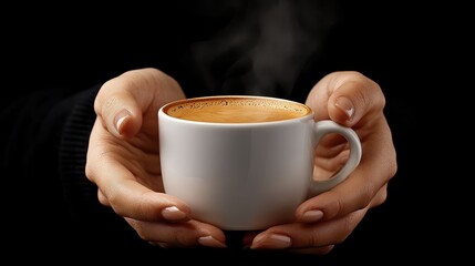 Warmth in Your Hands: A close-up shot of hands cradling a steaming cup of coffee, evoking a sense of comfort, warmth, and relaxation.  