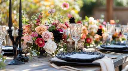 Elegant Floral Table Setting for Outdoor Event