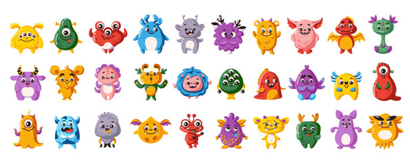 Funny alien monsters characters flat color vector icon set. Weird little creatures from another dimension illustration icon pack on white © ApoevArt