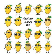 Yellow Mango cartoon set with sunglasses