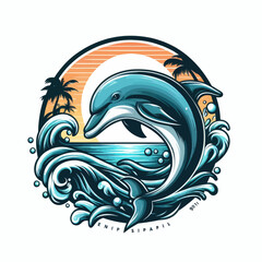 Vector dolphin jumping out of the water