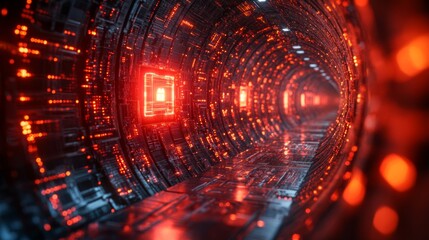 Digital Tunnel with Red Lights