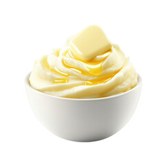 Delicious creamy butter served atop smooth buttercream in a white bowl, perfect for culinary use and food styling.