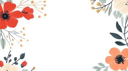 Naklejka premium Beautiful floral frame with orange and white flowers. Perfect for invitations, greeting cards, and seasonal decor. Clean white background.