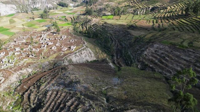 Aerial view of terraced river valley and Uyo Uyo archeological site