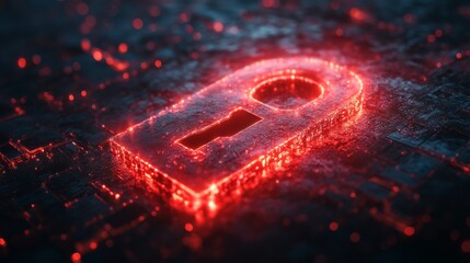 Red Glowing Keyhole on a Digital Circuit Board