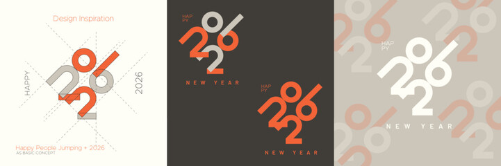 New year logo design 2026 with a combination of numbers and happy jumping people as the basis of the concept. 2026 new year logo inspiration