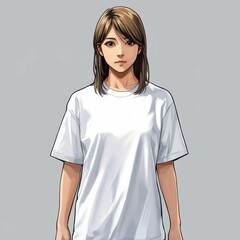 Obraz premium Young woman dons a casual look with short sleeves and jeans, embodying a vibrant, cartooninspired aesthetic.