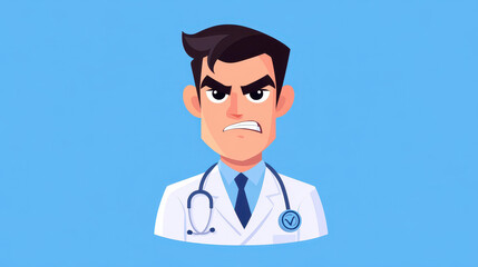 Fototapeta premium A lively cartoon doctor with a frustrated look, brought to life through modern flat illustration and unique textures.