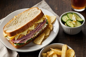 Gourmet Ham and Cheese Sandwich with Pickles