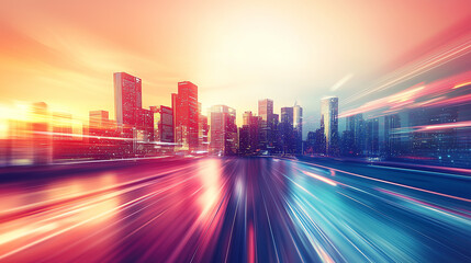 Fototapeta premium Futuristic Cityscape Background with Speeding Data Transfer Light Streaks - Dynamic Technology Concept for Corporate Events and Presentations
