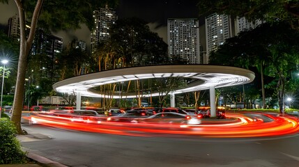 Fototapeta premium Cityscape Night Traffic Light Trails Modern Architecture