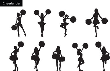 Silhouette of Cheerleader Girls Vector Art Illustration