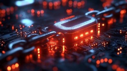 Cyber Security: Chain and Padlock on Circuit Board