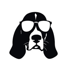 Portrait of a puppy Basset Hound in a glasses . Vector illustration.