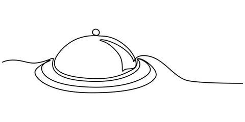 Banquet Service Continuous Line Editable Stroke Line, Continuous Line Drawing of Serving Icon. Hand Drawn Symbol Vector Illustration, Continuous one line drawing Catering dish serving Vector