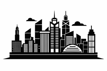 Obraz premiumHong Kong Skyline Silhouette Vector, Hong Kong City Silhouettes Clipart 
