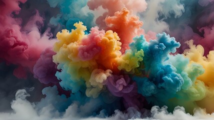 Obraz premium Swirling Cloud of Multi-Colored Smoke Isolated on White
