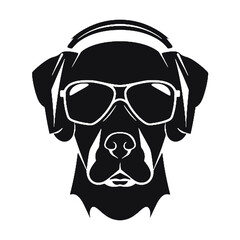 dog head is wearing a sunglass Silhouette Vector illustration