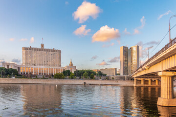 House of the government of the russian federation, White House, at summer sunset, Moscow, Russia.